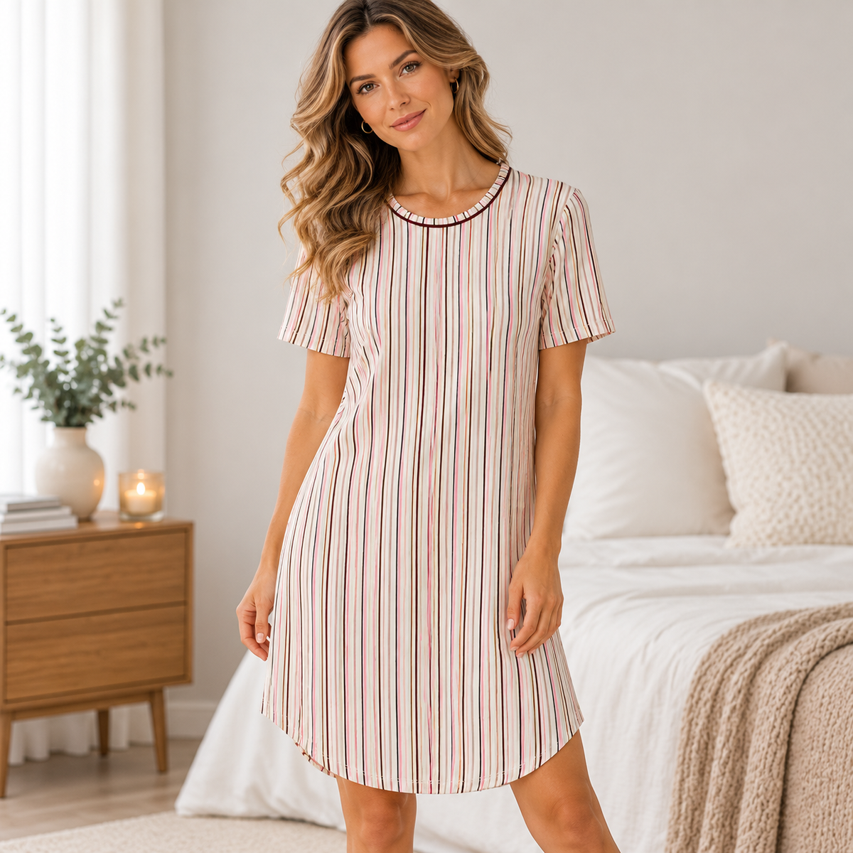 Lady Avenue Bamboo natkjole, creme - 66719 - 5200 - Pink