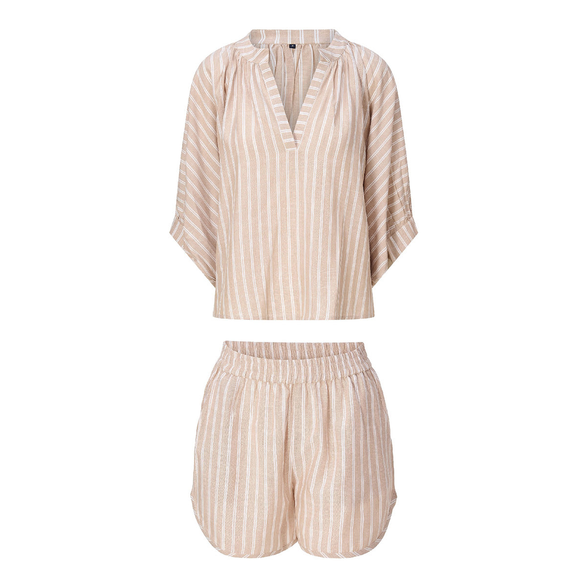 LingaDore t-shirt- og shorts-sæt, brun - 8231 - 367 - Dark Beige Stripe