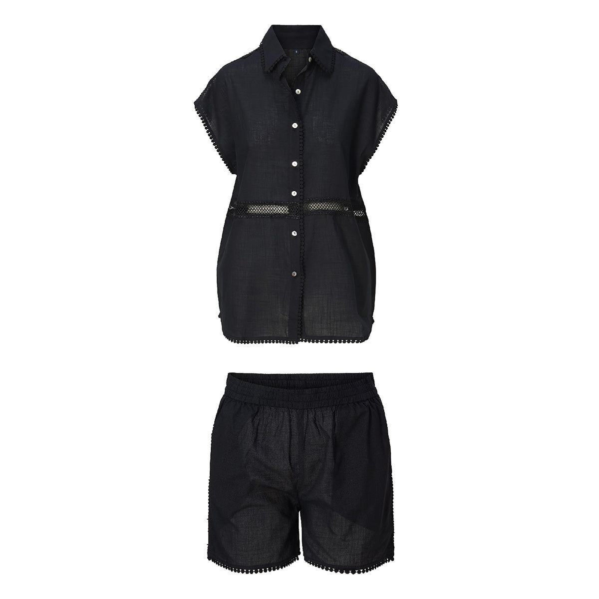 LingaDore Comfy days t-shirt- og shorts-sæt, sort - 8233 - 02 - Black